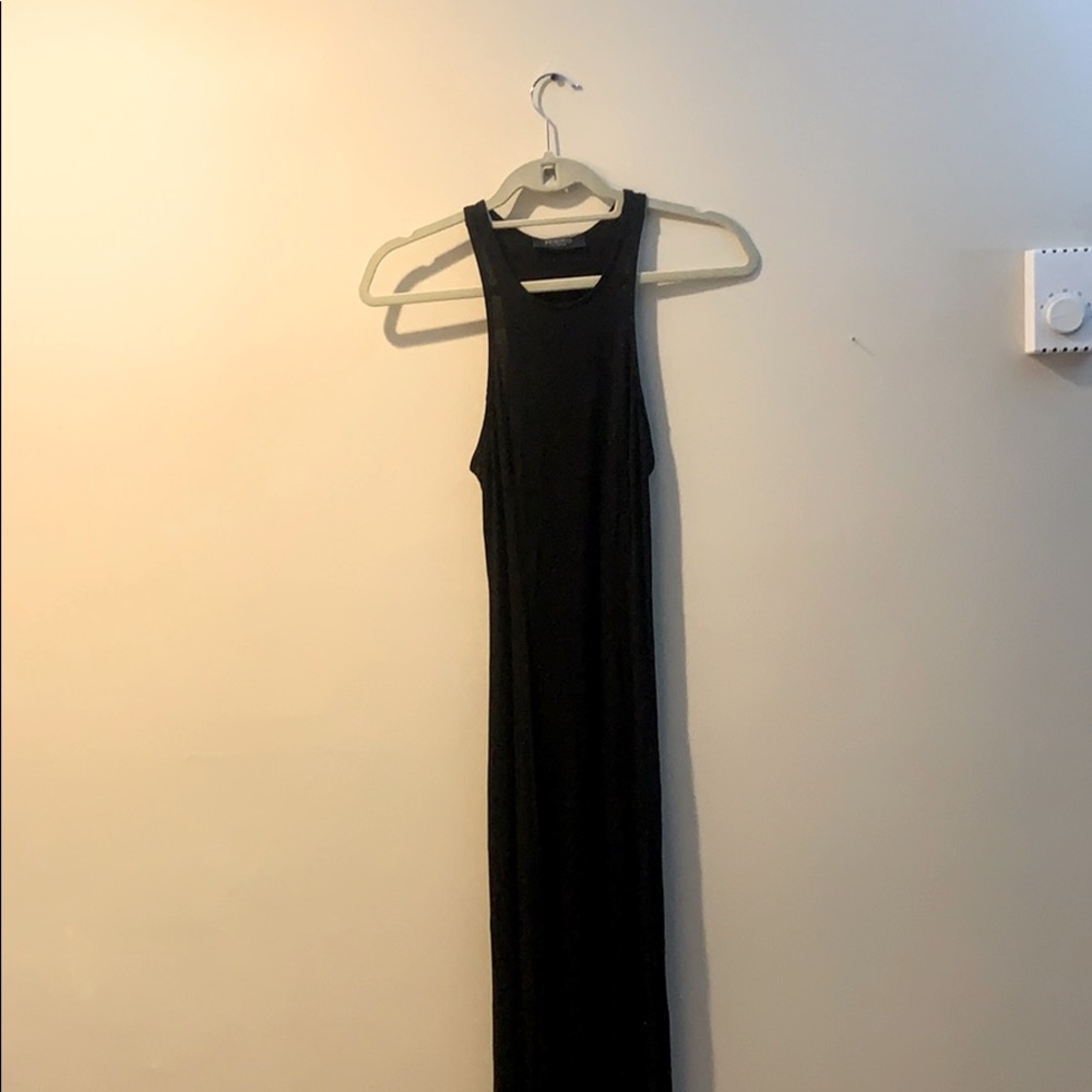 Fitted black racer back maxi dress